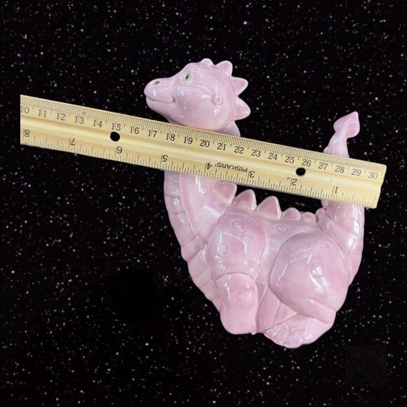 Ceramic Hand Painted Ceramic Pink Dinosaur Figurine Whimsical Figure Vintage - Picture 4 of 12